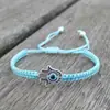 Pulseira de Corda de Mão com Contas Redondas para Palma de Mão, Olho Azul, Olho Mau, Nó Plano da Sorte, Pulseira Ajustável Feita à Mão, Joia Explosiva Transfronteiriça