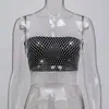 YYF2026 Novo top de rede com strass europeu e americano Amazon, top curto feminino com glitter de strass para festival de música eletrônica de verão