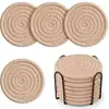 Porta-copos Tecidos de Algodão, Conjunto de 4 Peças Redondas de 3 polegadas com Suporte de Armazenamento, Tapetes Antiderrapantes para Mesa de Jantar, Resistentes a Altas Temperaturas, Direto do Fabricante