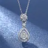 Colar de diamante de simulação de desejo feminino banhado a ouro 18k corrente de clavícula gota d'água pingente de pêra ouro branco 3A joias de zircônia