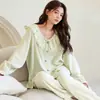 Pijama feminino atacado 190g dupla camada algodão toque de nuvem, novo outono casual gola princesa, pode ser usado fora, roupa de casa
