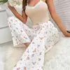 Nuevo Conjunto de Pijama Floral Sexy para Mujer, Camisola Fina Versátil de Verano y Pantalón Largo, Lindo Conjunto de Dos Piezas para Estar en Casa