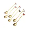Colher Pequena Presente de Natal Conjunto de Colheres de Aço Inoxidável 304 Fofo Pingente Colher de Sobremesa Café Fruta Caixa de Presente