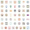 Cross-Border 50-Piece Passport Stamp Graffiti Stickers, Waterproof Decorative Stickers for Water Bottles and Computers, Creative Stamp Stickers Wholesale
