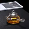 Chaleira de Vidro Borossilicato Alto Chinesa com Listras Alça Lateral Chaleira de Chá Flor de Vidro Bule para Cozinhar no Vapor e Ferver Alça Longa com Filtro Bule