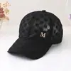 Boné de Baseball Preto com Renda e Bordado Vazado para Mulheres, Estilo Celebridade da Internet Tendência, Chapéu de Sol para Uso ao Ar Livre