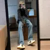 Jeans de Cintura Alta y Pierna Ancha para Mujer Otoño e Invierno 2024 Nuevas Explosiones con Forro Polar Adelgazantes Caídos Retro Pantalones Rectos