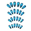Manicura Europea y Americana de Longitud Media Rayas Azules de Rayo Parches de Uñas Postizas Difuminados Extraíbles Caja de 24 Piezas Manicura al por Mayor