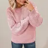 Nuevos Tejidos de Punto de Otoño e Invierno Transfronterizos Europeos y Americanos Cálidos y Versátiles Tejidos de Punto de Color Puro Amazon Jersey Cuello Redondo Trenzado Tops