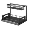 Estantería de almacenamiento para gabinete de fregadero de cocina de pie, cesta de cajón, estante, estante de acero al carbono extraíble y desmontable