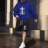 Traje Clásico de Estampado de Cruz Más Vendido Transfronterizo, Conjunto Versátil y Elegante de Sudadera y Shorts