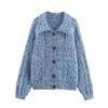 Cardigan de Punto de Color Mixto con Hilo Floral, Solapa de Estilo Perezoso, Botonadura Única, Moda Otoñal Versátil, Suéter Holgado Casual