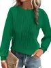 2026 Nuevo Más Vendido Ropa Casual Suelta para Mujer de Punto con Cuello Redondo Texturizado de Manga Larga Off-Shoulder de Color Sólido