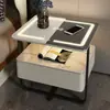 Mesita de noche inteligente, diseño pequeño de arte en hierro, minimalista y moderno, con un toque de lujo, con tapa de losa de roca y madera maciza, y carga inalámbrica, adecuada para el dormitorio