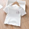 Camiseta de Manga Corta para Niños de Seda de Hielo Bordada Nueva, Conjunto de Verano con Borde Volante, Camiseta Básica para Niñitas, Top Lindo y Elegante