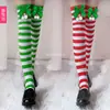 Calcetines de Navidad Calcetines de Rayas Verdes Rojas Calcetines de Algodón Bola de Pelo de Árbol de Navidad Lazo Calcetines para Mujer Accesorios de Navidad Atrezzo