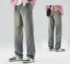 Jeans para hombre para primavera y otoño, nuevos jeans lavados retro americanos de alta costura, corte recto holgado, pantalones de diseño nicho