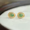 Pendientes Ovalados de Plata de Ley S925 con Esmeralda Africana Incrustada para Mujer Nuevos Chinoiserie Lujo Accesible Elegantes Simples Pendientes de Diseño de Gama Alta