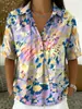 2026 Verano Transfronterizo Nuevo Top Casual para Mujer con Estampado Floral, Estilo Vacacional, Holgado, Cuello Solapa en V, Manga Corta