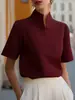 2026 Moda Femenina Elegante Camisa Top Camiseta de Color Sólido con Cuello Alto para el Sitio Independiente Europeo y Americano Transfronterizo de Amazon