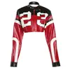 Comercio Exterior Europeo y Americano Verano 2026 Nueva Moda Femenina Estilo Motociclista Bloques de Color Parche Bordado Patchwork Ajustado Chaqueta de Cuero Sintético