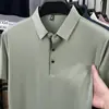 Nova Camisa Polo de Seda Gelada de Verão Sem Marcas Masculina Elástica Não Amassa Fina Laser Manga Curta Camiseta Casual Masculina