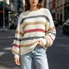 Suéteres de punto para mujer de comercio exterior, otoño e invierno, estilo europeo y americano, tops pulóver holgados y versátiles de punto con bloques de color, moda para mujer