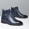 Botas de Cuero con Patrón de Cocodrilo para Hombre Tallas Grandes Estilo Británico de Caña Alta Botines con Hebilla de Cuero Formal de Negocios Zapatos Casuales para Hombre