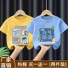 Camiseta moderna de manga corta estampada para niños pequeños, holgada y versátil, top de algodón puro con cuello redondo y diseño de dibujos animados estilo coreano