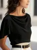 2026 Amazon transfronterizo europeo y americano nuevo estilo satén imitación seda cuello con volantes caída manga corta blusa casual para mujer