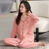 Pijama Novo Estilo, Cardigã 100% Algodão, Calça de Manga Longa, Tamanho Grande, Roupa de Casa Doce e Fofa para Outono e Inverno, Pode Ser Usado Fora como Conjunto