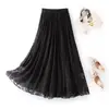 Falda línea A bordada, bordado pesado, falda de dobladillo ancho, falda midi bordada de seda de morera para mujer de verano, cintura alta, adelgazante
