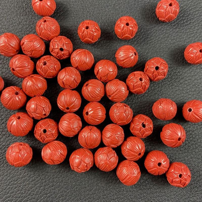 天然高含量朱砂莲花珠配件吊坠珠红朱砂手链项链饰品挂件配珠