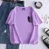 Camiseta de Algodón Color Caramelo Nueva de Verano Estampado de Logo Attack on Titan Patrón Versátil Fresca Cuello Redondo Top