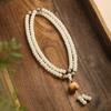 Pulsera de Círculos Múltiples de Raíz de Bodhi de Jade Blanco 108 Cuentas de Buda Pulsera de Bodhi Loto Wen Play Cuentas de Rosario Plateado para Hombres y Mujeres de Mano
