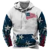 Moletom Novo Retro Transfronteiriço com Estampa 3D da Bandeira Americana, Tamanho Grande, Pulôver com Capuz Casual Solto