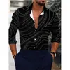 Camisas Masculinas Europeias e Americanas Transfronteiriças Novas para Primavera e Outono com Impressão 3D, Camisas Casuais Elegantes de Manga Longa com Gola