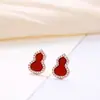 Brincos de Tarraxa com Diamante Prata de Lei S925 Estilo Chinês Clássico Tendência Moda Simples Elegante Ágata Vermelha Versáteis