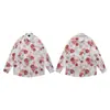 Ropa Hombres Estilo Hong Kong Retro Rosa Estampado Completo Camisas de Manga Larga para Hombres y Mujeres Otoño Sueltas Casuales Florales de Playa