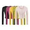 Chaqueta de Punto Otoño Temprano Estilo Nuevo Un Botón Protección Solar Ajustada Camiseta Estilo Americano Puro Deseo Sexy Cuello Redondo Manga Larga