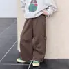 Pantalones de trabajo Aimobebe para niños, pantalones rectos de algodón lavado con retazos para niños, talla mediana a grande, con puños ajustables, pantalones largos casuales