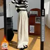 Pantalones de pana anchos para mujer, nuevo estilo otoño/invierno, de cintura alta, corte holgado, caída fluida, pantalones rectos casuales, adecuados para figuras petite, pantalones de traje relajados y elegantes