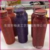 Taza de vacío de acero inoxidable de doble capa incrustada de diamantes estilo americano con adherencia de diamantes, boca grande, asa portátil, botella deportiva, taza de agua, Taza de coche con diamantes