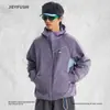 Chamarra con Capucha de Bloques de Color para Hombre para Exteriores, Estilo Otoño, Moda Callejera, Bolsillos con Cremallera, Corte Holgado, Abrigo Deportivo a Prueba de Viento