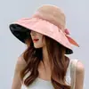 Chapéu de Sol com Laço de Vinil Feminino Verão Proteção Solar Chapéu de Sol Aba Larga Recorte Cobertura Facial Anti-UV Chapéu de Pescador