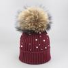 Chapéu de lã pérola outono e inverno chapéu de ondulação quente senhoras coreanas pele de guaxinim bola chapéu de malha gorro transfronteiriço
