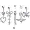 Kit com cinco peças de piercing de umbigo em aço inoxidável zircônia coração asas laço fivela de umbigo piercing corporal anel de umbigo atacado