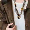 Collar con Bufanda de Seda Estampado Leopardo Maillard Estilo Vintage con Cuentas y Diseño Único, Elegante de Moda y Versátil