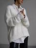 Suéter Tricotado Gola V de Pelo de Vison Europeu e Americano Personalizado para Mulheres no Outono e Inverno Novo Solto Cor Pura Exportação Cardigan Jaqueta Feminina
