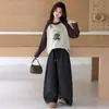 Conjunto Informal de Otoño e Invierno para Niñas Medianas y Grandes Ropa Infantil Niños Niñas Cálido Forro Polar Manga Larga Capa Base Pantalones Casuales Conjunto de Dos Piezas